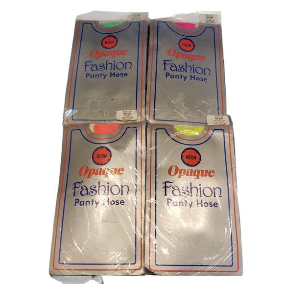 Vintage Opaque Panty Hose Neon Pink Green Yellow Orange 80s One Size - Picture 8 of 8